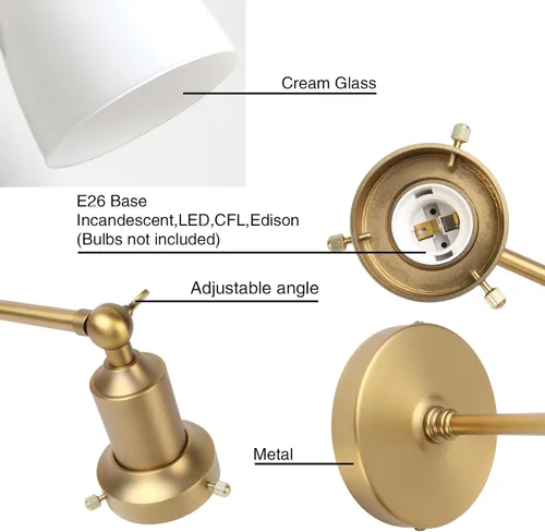 Miniatura 4 de PERMO Aplique individual industrial vintage para montaje en pared con cúpula ovalada de 5.5 pulgadas, pantalla de vidrio blanco leche, aplique