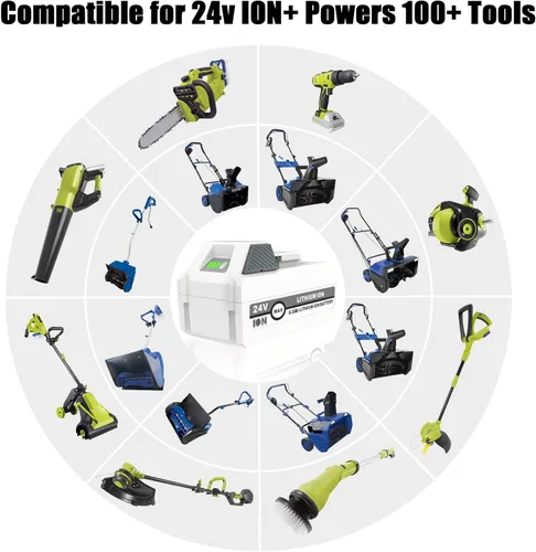 Miniatura 2 de Batería de repuesto de 24 V para Sun Joe + Snow Joe 24V batería 24BAT-LTE/LTW/LTX/XR/LT, batería de 6.0Ah compatible con todos los sopladores