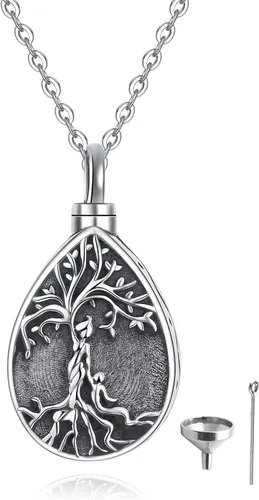 Miniatura 101 de Collar con colgante de urna de cenizas de cremación y árbol de la vida para mujer, plata de ley US1