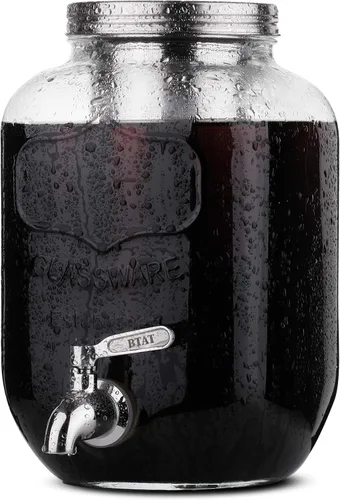 Miniatura 8 de BTAT - Cafetera de café frío de 1 galón, jarra de vidrio grueso con filtro de acero inoxidable, tapa y espiga, cafetera de café helado y té solar