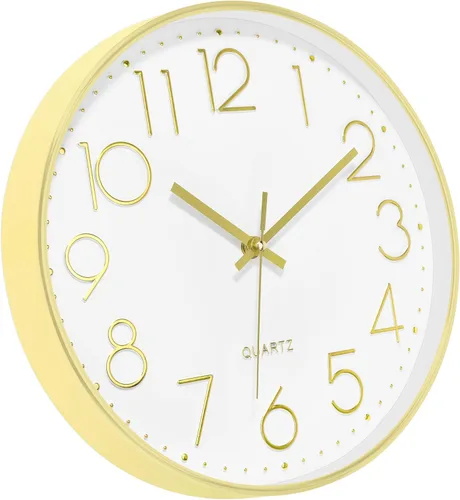 Miniatura 3 de Lumuasky Reloj de pared dorado de 12 pulgadas, silencioso y sin tictac, funciona con pilas, redondo, moderno, para decoración de sala de estar