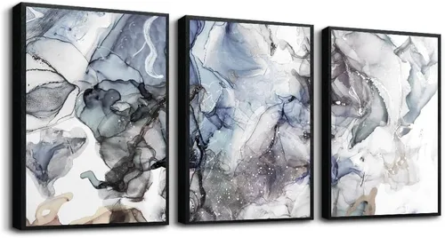 Miniatura 14 de Arte de pared para sala de estar, pintura abstracta en blanco y negro, decoración de pared para baño, dormitorio, obra de arte, pintura de 16" x
