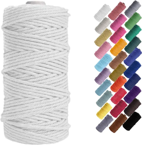 Miniatura 24 de HAPYLY - Cuerda de algodón natural para macramé, de 0.118 pulgadas x 109 yardas, cuerda de algodón de colores para manualidades, tejer, colgar
