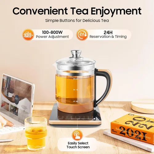 Miniatura 5 de Hervidor de té eléctrico con control de temperatura e infusor de té, 12 modos de preparación, hervidor de agua caliente de vidrio borosilicato