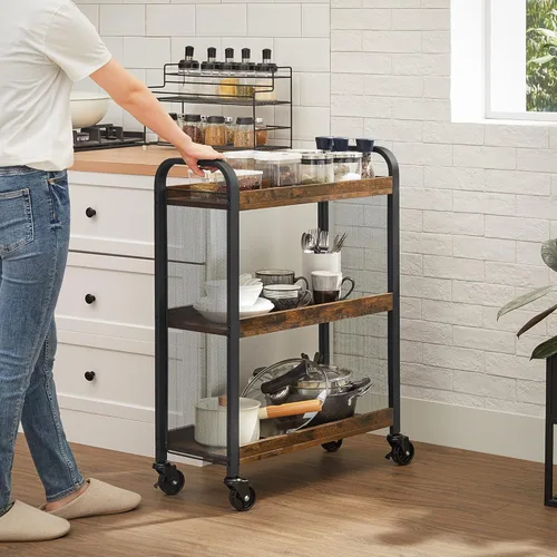 Miniatura 8 de VASAGLE LILEA Collection - Carrito de almacenamiento con cesta de tela, carrito utilitario rodante de 3 niveles con ruedas y estantes, para sala