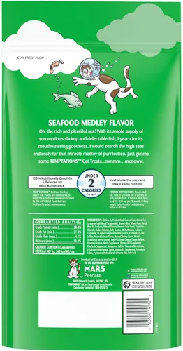 Miniatura 2 de Temptations Classic, Crunchy y Soft golosinas para gatos, delicioso sabor a mariscos, paquete de 48 oz