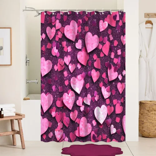 Miniatura 30 de Cortina de ducha de San Valentín para baño, 48 x 72 pulgadas, celosía, corazones de amor, impermeable, para tina, tina de caravana, rayas blancas