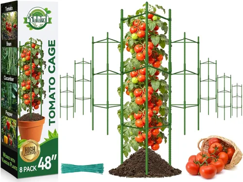 Miniatura 12 de Halatool Paquete de 8 Jaulas Verdes para Tomates, Hasta 63 pulgadas (5.2 pies) Soporte Alto Ajustable para Plantas de Tomate, Estacas de Jardín