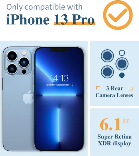 Miniatura 2 de GVIEWIN Funda diseñada para iPhone 13 Pro Case de 6.1 pulgadas, con protector de pantalla de vidrio templado + protector de lente de cámara, flor