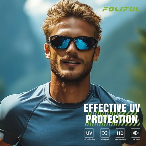Miniatura 3 de Paquete de 3 lentes de sol deportivos polarizados para hombres, gafas de sol masculinas envolventes con protección UV para ciclismo, pesca