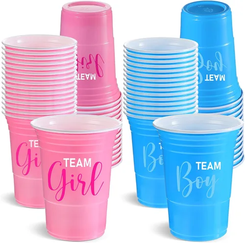 Norme 60 vasos de plástico para revelación de género, color azul y rosa, suministros de revelación de género, equipo y niña, desechables para 16 oz
