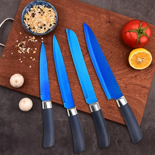 Miniatura 5 de Juego de cuchillos, juego de cuchillos de cocina antiadherentes con bloque, hoja gruesa, juegos de bloques de cuchillos de cocina con afilador, 6