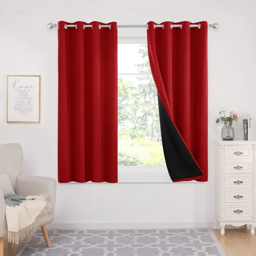 Miniatura 89 de Deconovo Cortinas 100% opacas, cortinas de ventana con aislamiento térmico, paneles reductores de ruido, cortinas de forro negro, con ojales