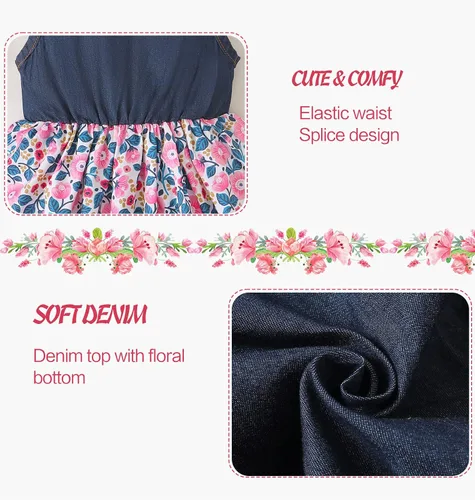 Miniatura 4 de Kucnuzki Trajes para niña pequeña, vestidos de princesa de girasol para bebé, ropa de verano sin mangas, falda tutú de jean para niñas