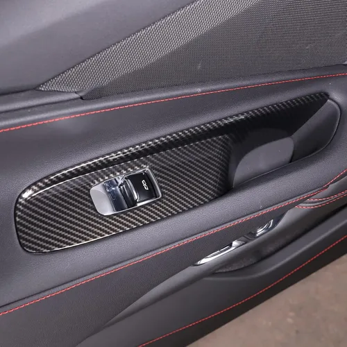 Miniatura 4 de Cubierta para interruptor de elevación de ventana compatible con Chevrolet Corvette C8 2020-2023, accesorios C8 (patrón de fibra de carbono)