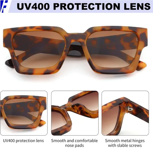 Miniatura 68 de FEISEDY Gafas de sol cuadradas retro de los años 90 para mujeres y hombres, gafas de sol rectangulares gruesas de moda con protección UV400 B2385