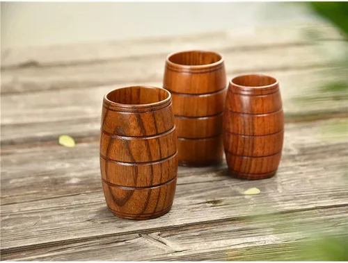 Miniatura 4 de Taza de cerveza de madera con forma de barril de madera de 6.4 fl oz, taza de cerveza retro, jarra artesanal, para vino, café, té, cerveza, regalo