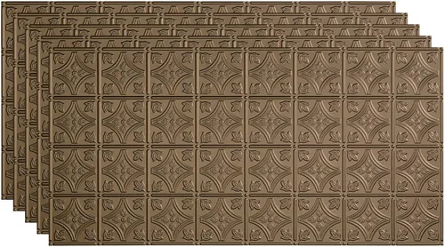 Miniatura 28 de FASÄDE Panel de techo decorativo de vinilo con pegamento de estilo tradicional y patrón 1 en níquel cepillado (muestra de 12 x 12 pulgadas)
