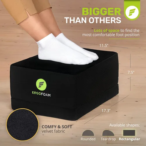 Miniatura 4 de ErgoFoam Reposapiés XL para debajo del escritorio en el trabajo para taburetes y sillas altas, respaldado por quiropráctico, reposapiés ajustable 2