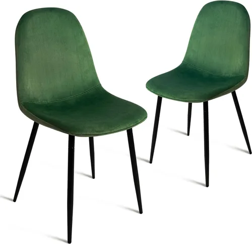 Miniatura 12 de CangLong Juego de 2 sillas de comedor de terciopelo azul con patas de metal para sala de estar, dormitorio, restaurante
