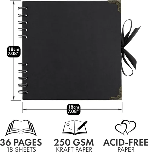 Miniatura 2 de Bstorify - Álbumes de fotos cuadrados de 36 páginas de 18 x 18 cm, papel kraft negro grueso, 250 g/m², libro de recuerdos, cierre de cinta, ideal