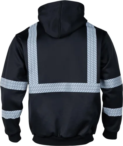 Miniatura 3 de VENDACE Hi Vis - Sudadera con capucha reflectante de seguridad para hombre, ANSI Clase 3, de forro polar, de alta visibilidad, color negro, talla L