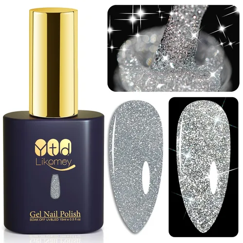 Miniatura 20 de YTD Likomey - Esmalte de uñas de gel con purpurina reflectante, 0.5 fl oz (15 ml), color negro con destellos de diamante, tono azul oscuro