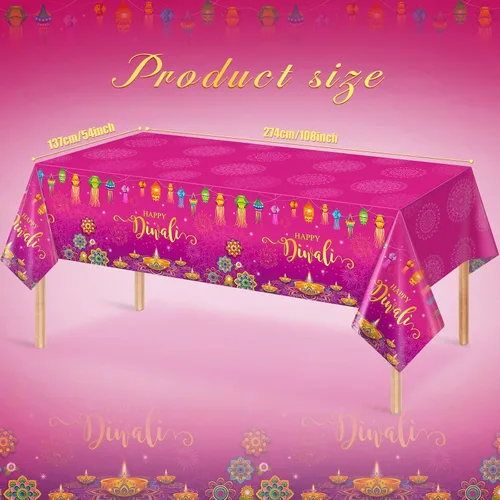Miniatura 2 de Paquete de 3 manteles desechables Happy Diwali, mantel de plástico para mesas rectangulares, mantel Diwali para decoración india de Diwali