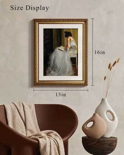 Miniatura 3 de VIYYIEA Arte de Pared con Marco Dorado Impresión en Lienzo Decoración del Hogar para Sala de Estar Mujeres Leyendo Cuadros para Dormitorio Baño