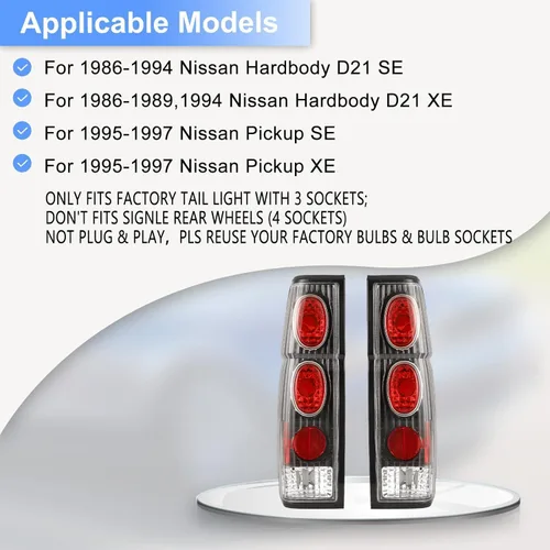 Miniatura 2 de ROXX Conjunto de luz trasera compatible con Nissan Hardbody D21 SE 1986-1994/1986-1989 1994 Hardbody D21 XE, 1995-1997 Nissan Pickup SE XE lado