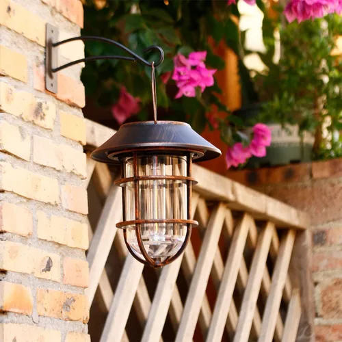 Miniatura 3 de Farol solar colgante para exteriores, luces solares impermeables de metal para exteriores con vidrio transparente, linterna de pared de aluminio