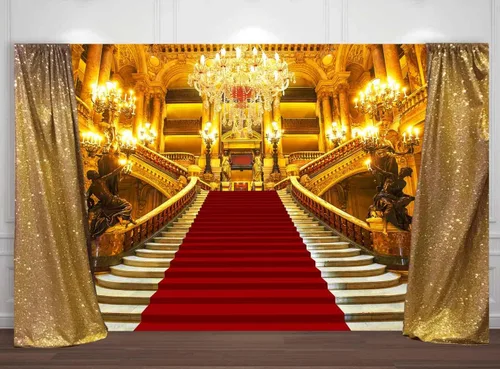Miniatura 3 de Sensfun Telón de fondo rojo de palacio para fotografía, castillo dorado real, magnífico fondo europeo de fiesta, fondo de vinilo rojo para escenario