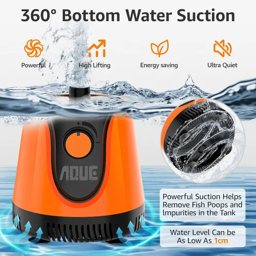 Miniatura 2 de AQUE Bomba sumergible de admisión de agua integral de 360°. Es adecuada para peceras, estanques, acuarios y sistemas hidropónicos. Viene con un