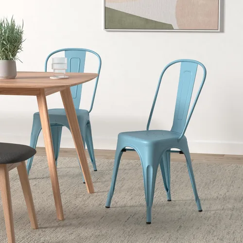 Miniatura 2 de Nazhura Silla de Comedor de Metal Estilo Tolix de Granja para Cocina, Comedor, Café, Restaurante, Bistro, Patio, 18 Pulgadas, Apilable, Impermeable
