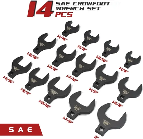 Miniatura 3 de Juego de llaves Jumbo Crowfoot de 14 piezas, 1/2" Drive SAE, llaves Crowfoot de 1-1/16" a 2", juego de llaves de pata recta de acero al