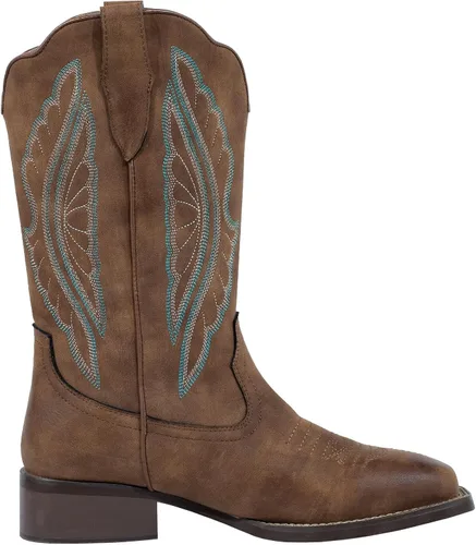 Miniatura 3 de J's.o.l.e Botas vaqueras para mujer, punta cuadrada, pantorrilla ancha, botas vaqueras bordadas