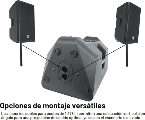 Miniatura 4 de Rockville DX12 2000W Altavoz PA alimentado de 12 pulgadas, mezclador de 2 canales, entradas XLR y 1/4, montaje en poste de doble ángulo