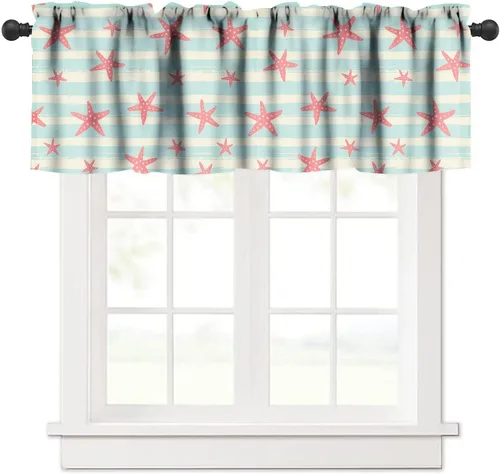 Miniatura 13 de JESTRONRY Cenefa de ventana con diseño de estrella de mar, diseño tropical de conchas marinas oceánicas, cenefa de cortina para decoración de cocina