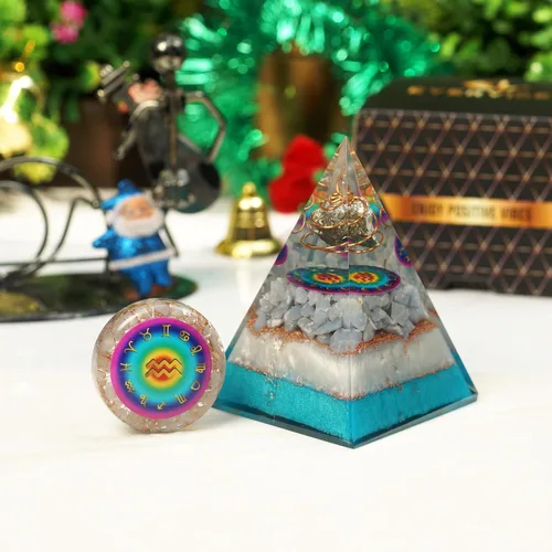 Miniatura 3 de Juego de pirámide de orgón y piedra de palmera de horóscopo, cristal curativo de acuario, signo del zodiaco, hecho de pirita y angelita para calma