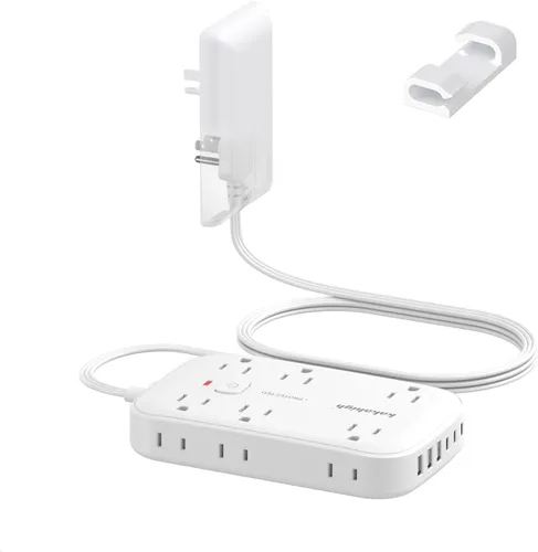 Miniatura 9 de Beige Power Strip with USB Ports - 5 FT Flat Extension Cord, 1625W Decorative Extension Cord with 8 AC Outlet 6 USB, Indoor Use for Beige Cream Desk