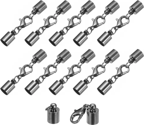 Miniatura 23 de uxcell Juego de 10 tapas de cuero de 0.315 in con cierres de pinza de langosta, terminadores de barril para hacer pulseras de cuero, tono bronce
