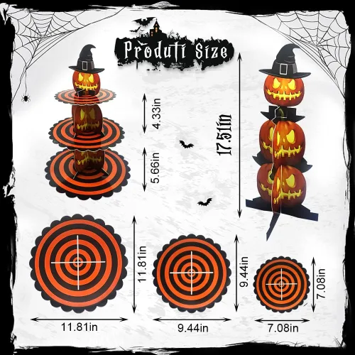 Miniatura 2 de Soporte para cupcakes de Halloween de 3 niveles para mesa de postre, torre de calabaza, bandeja de cartón naranja para 24 cupcakes, decoraciones