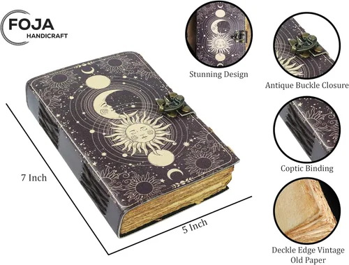 Miniatura 7 de Sun & Moon - Diario vintage de cuero para hombres y mujeres, 200 páginas de papel vintage antiguo hecho a mano, cuaderno de bocetos de cuero, diario
