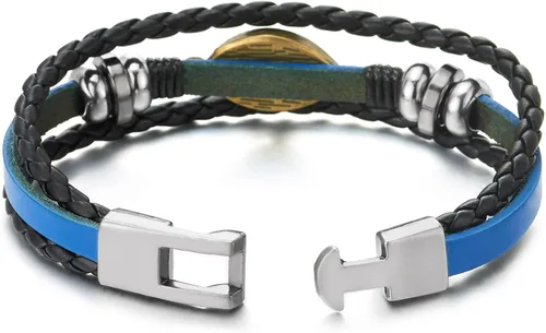 Miniatura 5 de COOLSTEELANDBEYOND Pulsera de tres filas de cuentas de cuero contra el mal de ojo para hombre y mujer