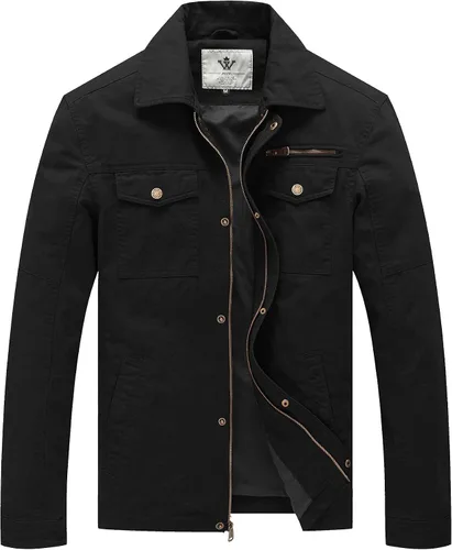 WenVen Chaqueta de solapa militar de algodón de lona casual para hombre