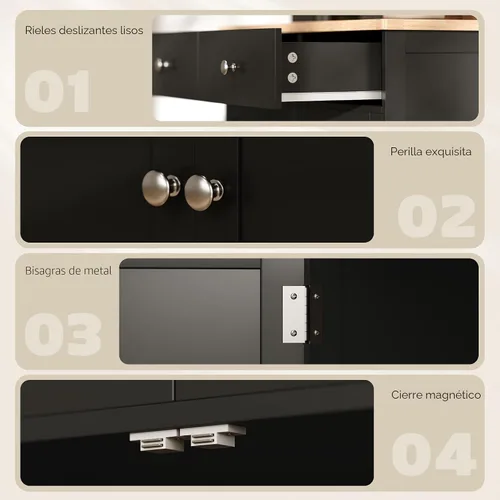 Miniatura 7 de HOMCOM Aparador de buffet con encimera de madera maciza, gabinete de almacenamiento de cocina moderno, gabinete de barra de café con 2 cajones, Negro