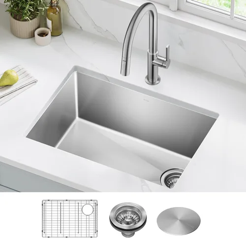 Miniatura 2 de Kraus KHU111-25 Standart PRO - Fregadero de cocina empotrado con tazón individual de acero inoxidable, calibre 16, 25 pulgadas