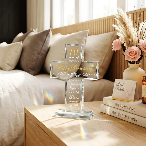 Miniatura 3 de YWHL Feliz 10º Aniversario Regalos de Cruz de Cristal para Esposa, Regalos Religiosos del 10º Aniversario de Boda para Pareja, Decoración de Fiesta