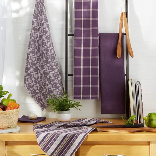 Miniatura 7 de DII Juego de cocina variado tejido, toalla de cocina, 18 x 28 pulgadas, paño de cocina, 13 x 13 pulgadas, berenjena, 5 piezas