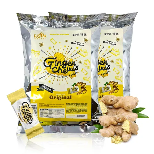 Miniatura 19 de Fusion Select Caramelos masticables de jengibre - Dulces delicias confitadas suaves de Indonesia - Promueve el alivio de las náuseas matutinas